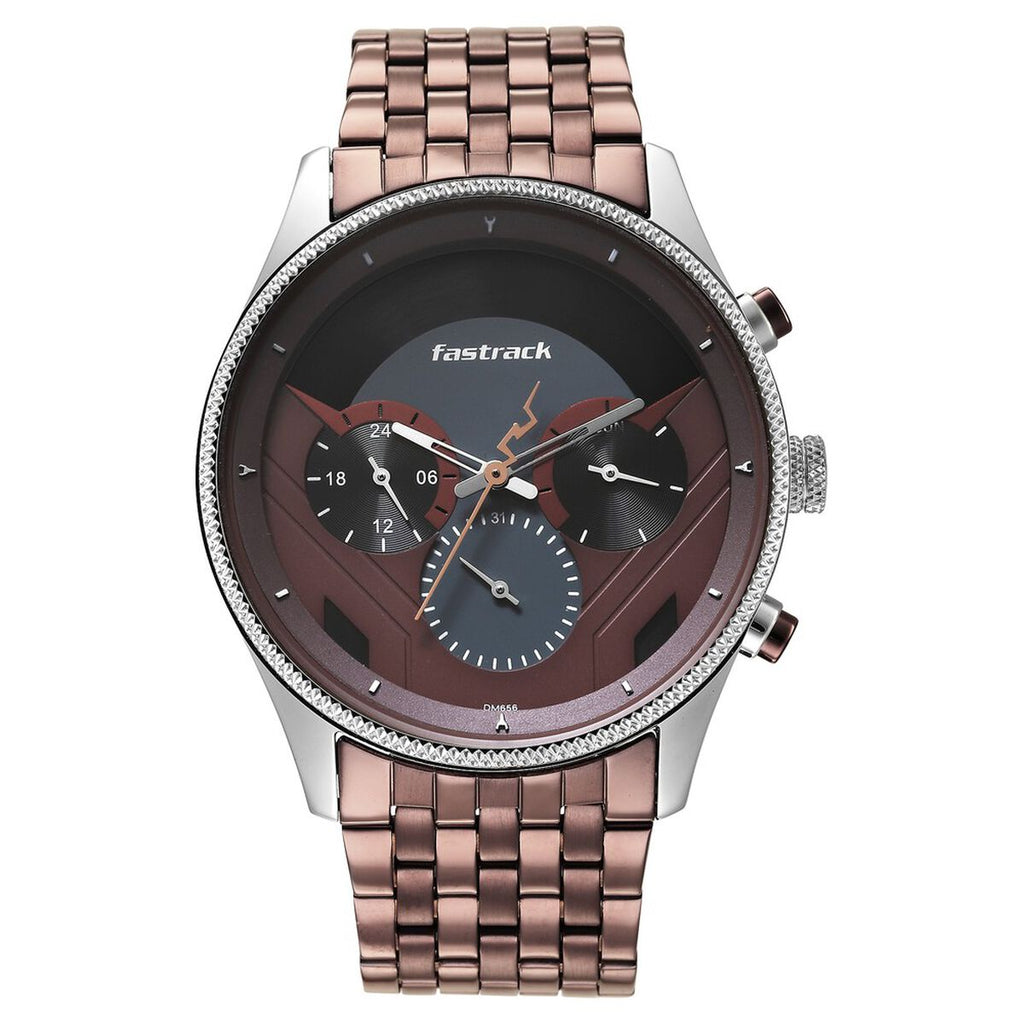 Fastrack Thor Multifunction Red Dial Brown Metal Strap Men's Watch 3286KM01 - view 4