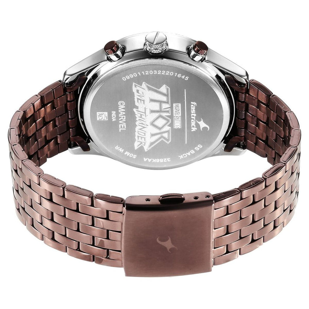 Fastrack Thor Multifunction Red Dial Brown Metal Strap Men's Watch 3286KM01 - view 7