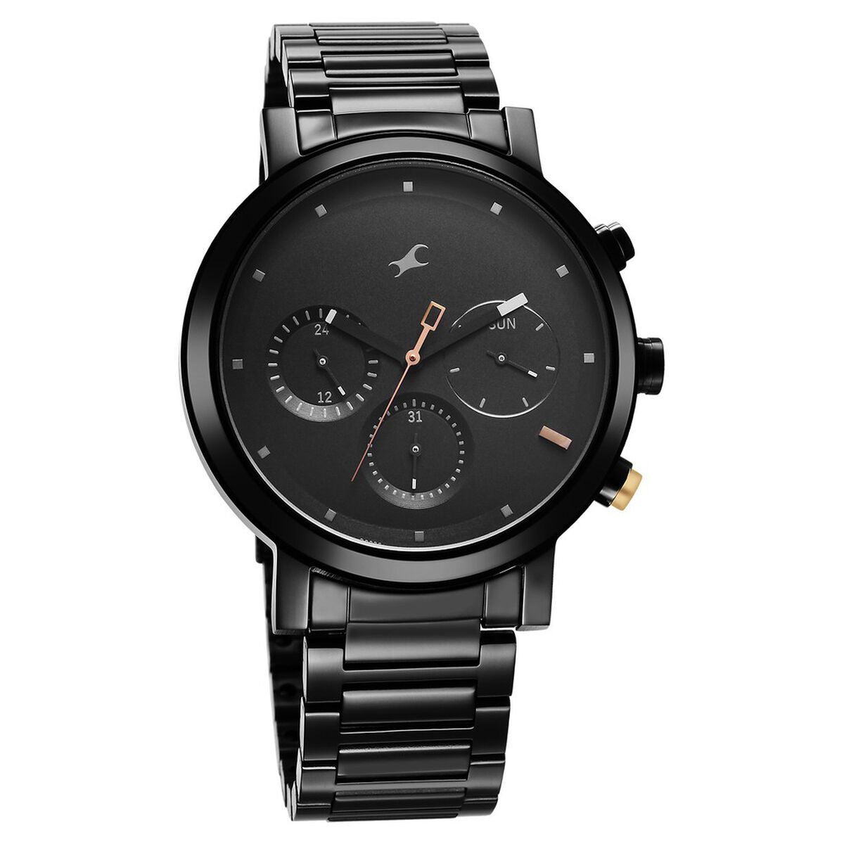 Fastrack Tick Tock Black Dial Black Stainless Steel Strap Men's Watch 3287KM06 - view 2
