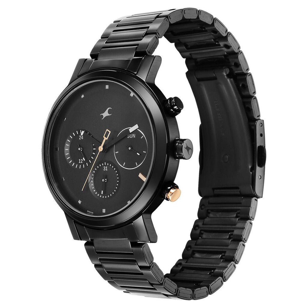 Fastrack Tick Tock Black Dial Black Stainless Steel Strap Men's Watch 3287KM06 - view 3