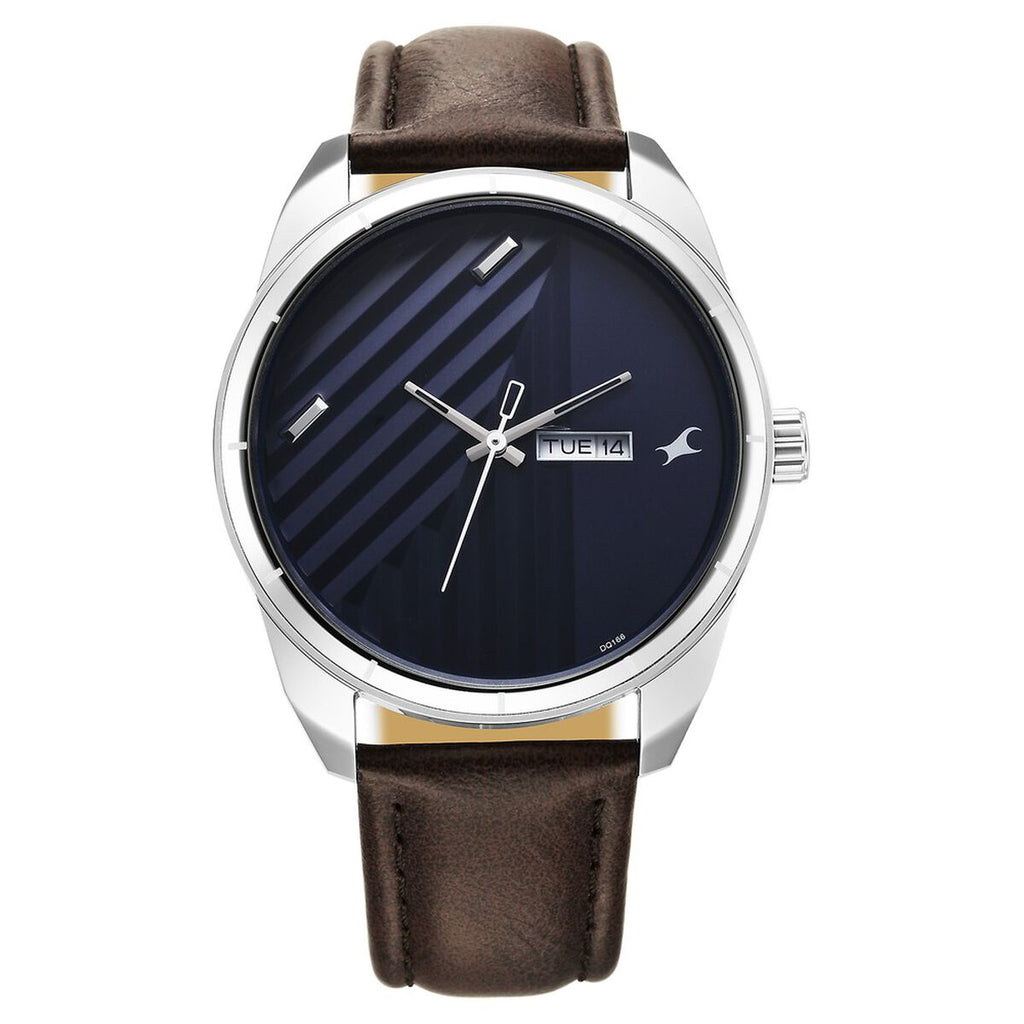 Fastrack Fleek Day-Date Blue Dial Brown Leather Strap Men's Watch 3313SL01 - view 1