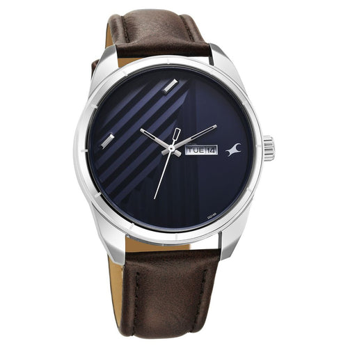 Fastrack Fleek Day-Date Blue Dial Brown Leather Strap Men's Watch 3313SL01 - view 2