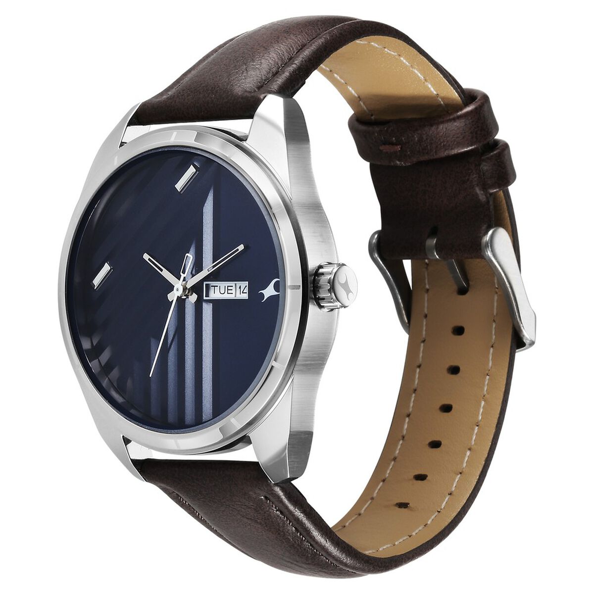 Fastrack Fleek Day-Date Blue Dial Brown Leather Strap Men's Watch 3313SL01 - view 3