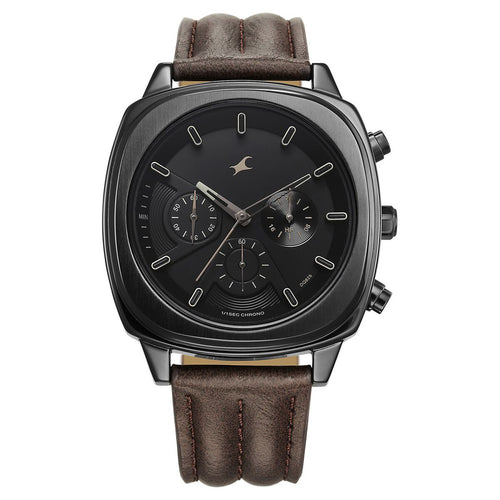 Fastrack Kronos Chronograph Black Dial Brown Leather Strap Men's Watch 3319NL01 - view 1