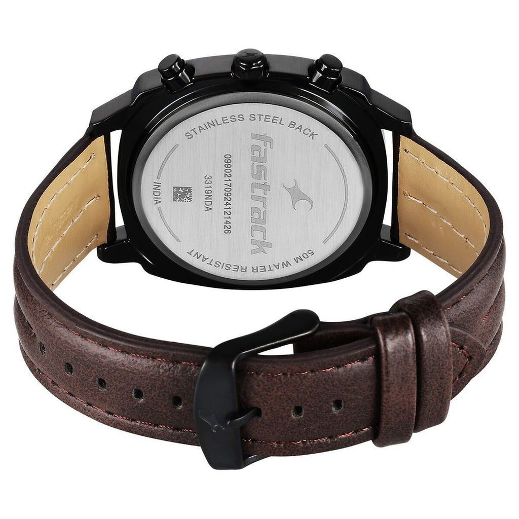Fastrack Kronos Chronograph Black Dial Brown Leather Strap Men's Watch 3319NL01 - view 5
