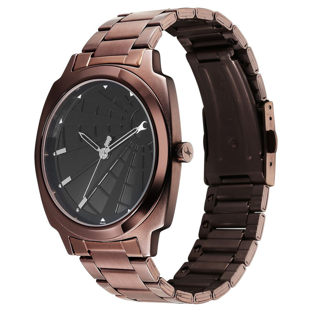 Fastrack Groove Black Dial Brown Stainless Steel Strap Men's Watch 3322QM01 - view 5
