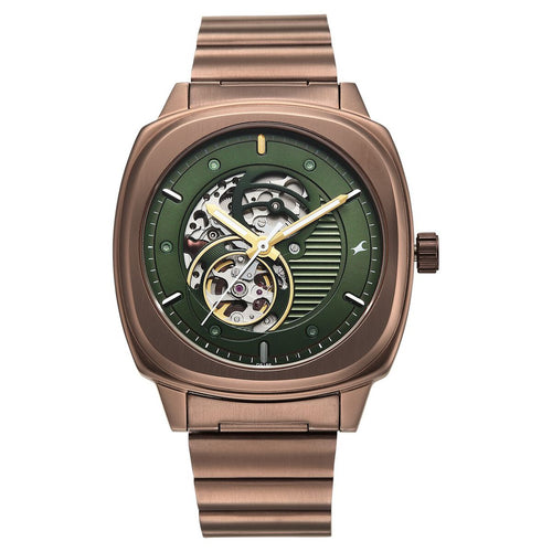 Fastrack Automatics Green Skeleton Dial Brown Stainless Steel Strap Men's Watch 3333QM02 - view 1