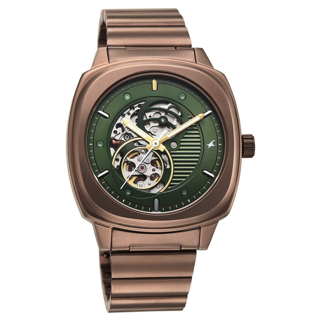 Fastrack Automatics Green Skeleton Dial Brown Stainless Steel Strap Men's Watch 3333QM02 - view 2