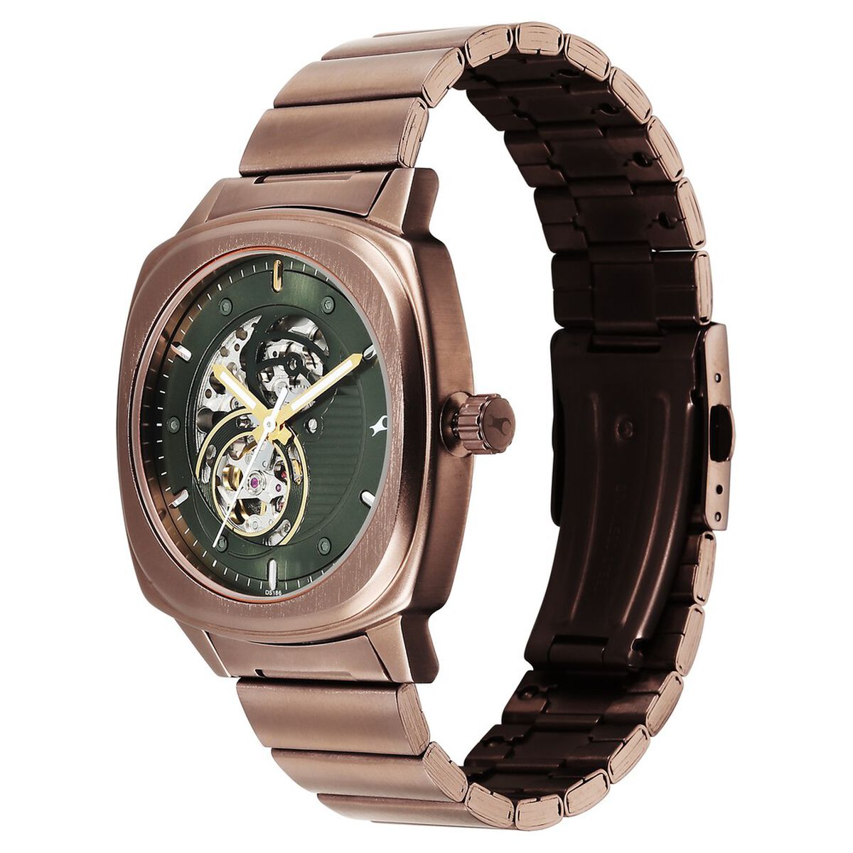 Fastrack Automatics Green Skeleton Dial Brown Stainless Steel Strap Men's Watch 3333QM02 - view 3