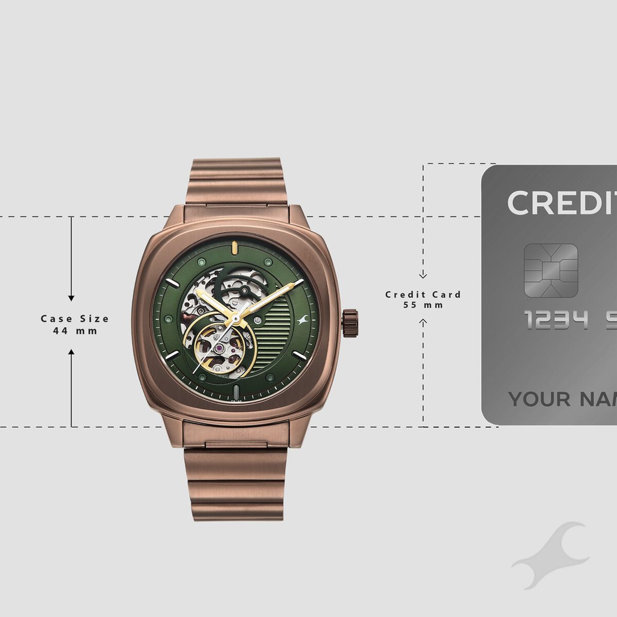 Fastrack Automatics Green Skeleton Dial Brown Stainless Steel Strap Men's Watch 3333QM02 - view 4