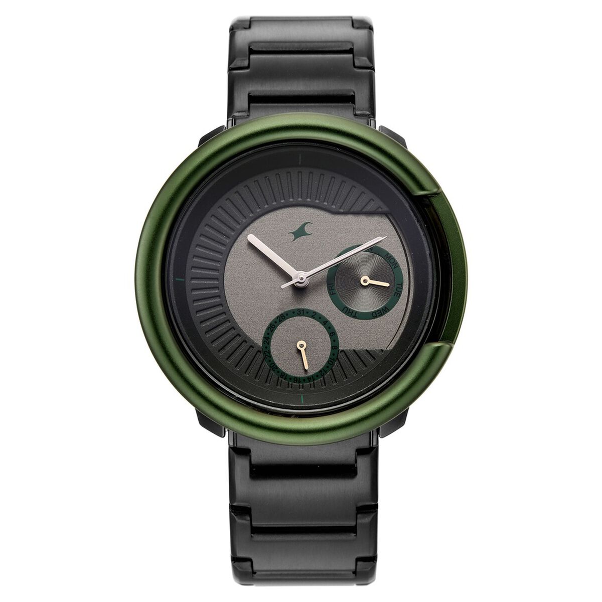 Fastrack Big Game Bumper Day-Date Two Toned Dial Black Stainless Steel Strap Men's Watch 3342KM02 - view 1