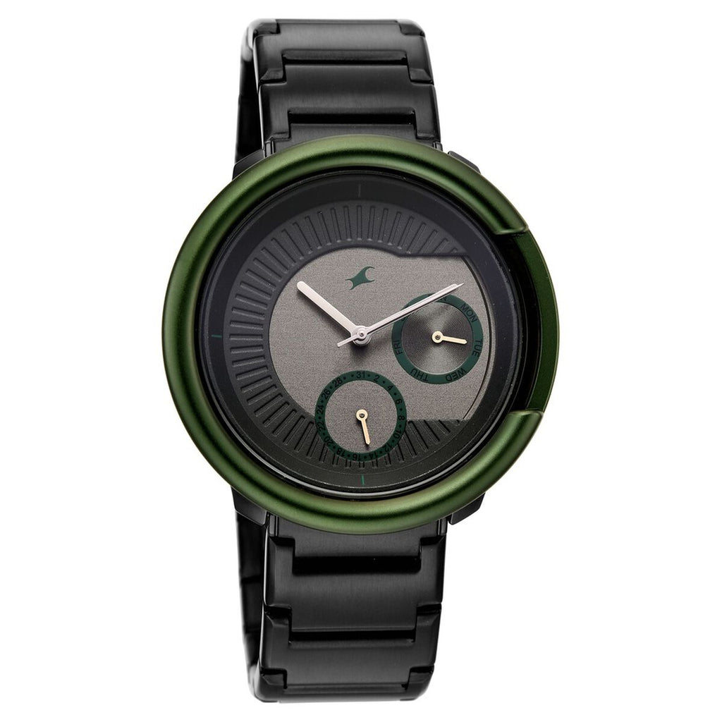 Fastrack Big Game Bumper Day-Date Two Toned Dial Black Stainless Steel Strap Men's Watch 3342KM02 - view 2