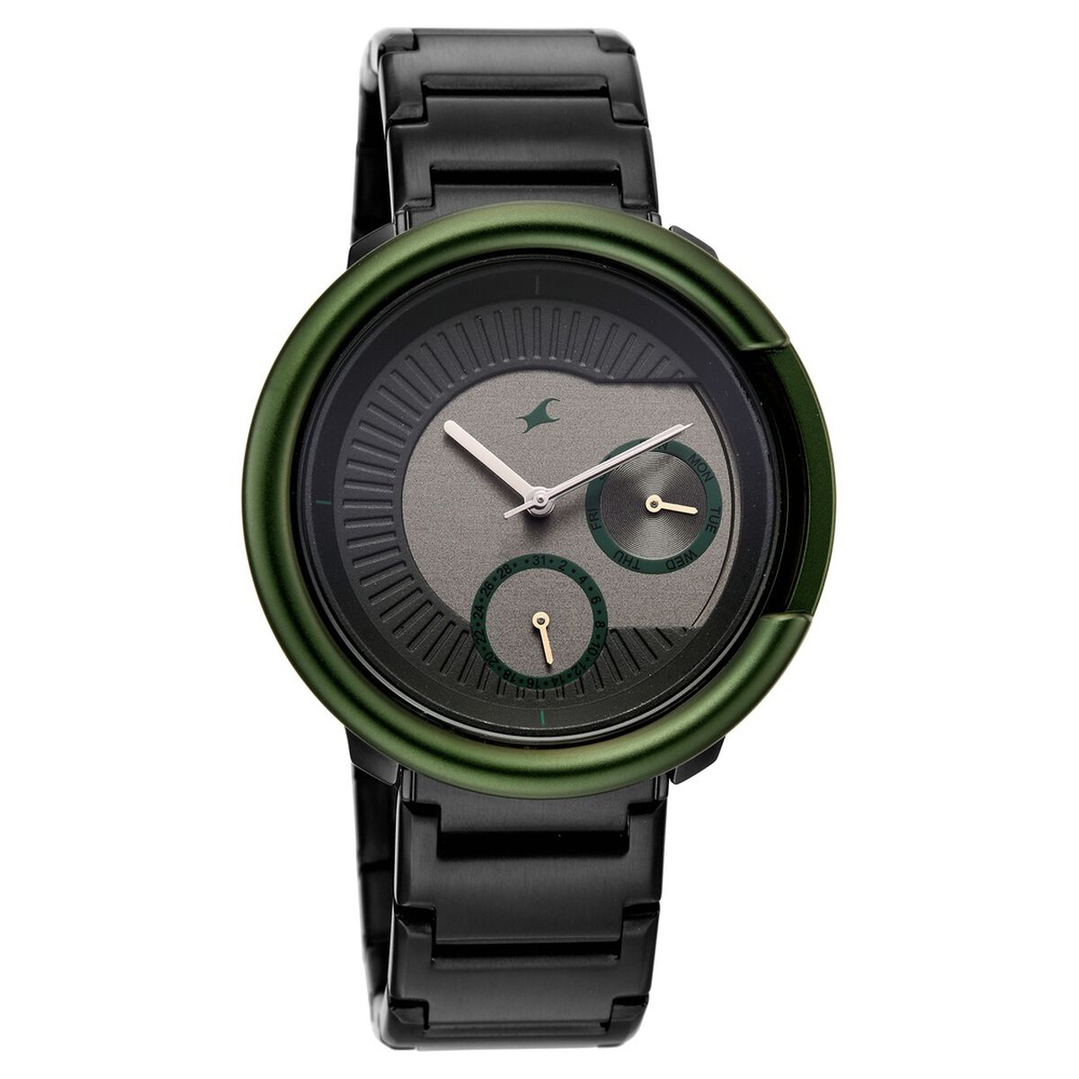 Fastrack Big Game Bumper Day-Date Two Toned Dial Black Stainless Steel Strap Men's Watch 3342KM02 - view 2