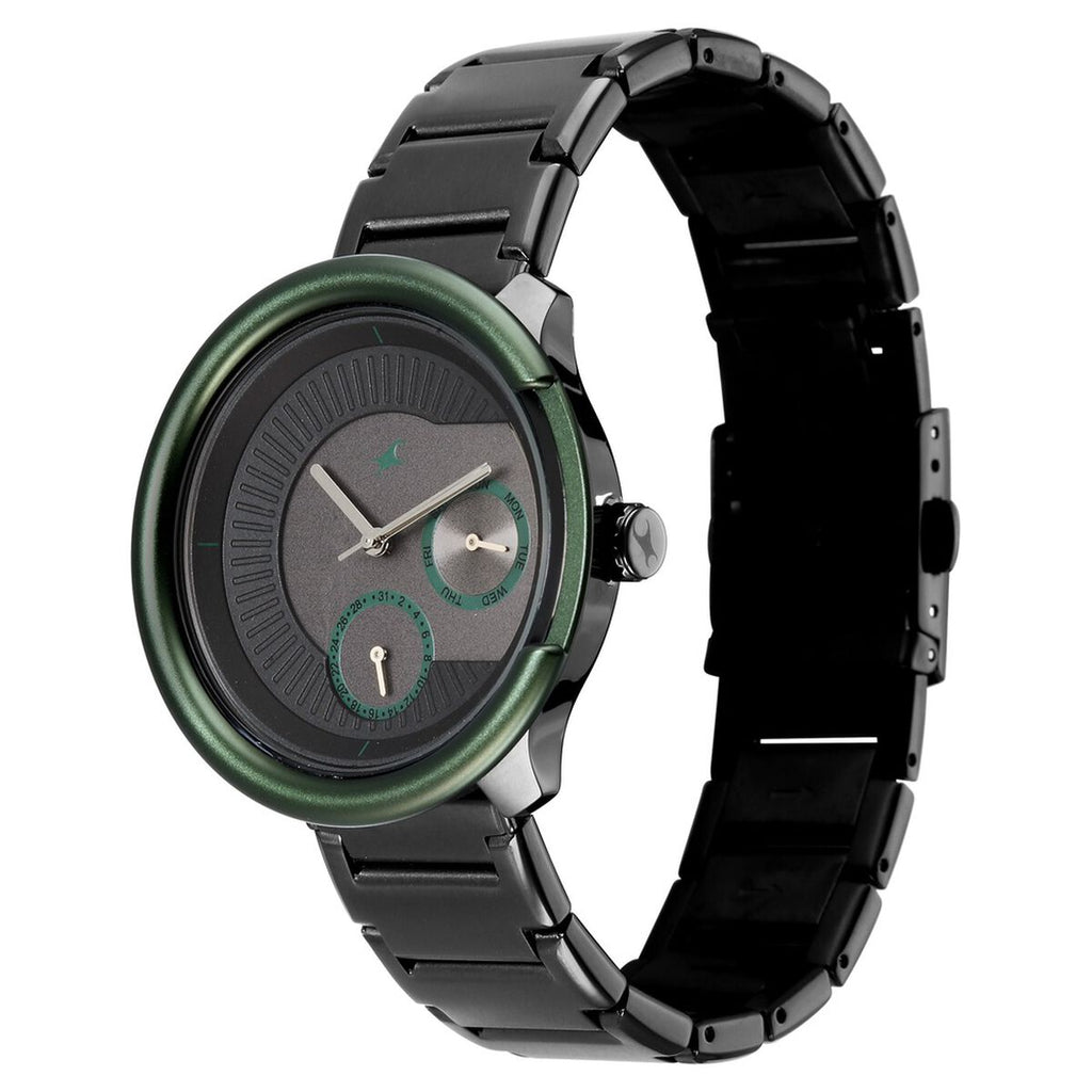 Fastrack Big Game Bumper Day-Date Two Toned Dial Black Stainless Steel Strap Men's Watch 3342KM02 - view 3
