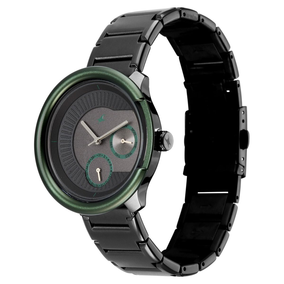 Fastrack Big Game Bumper Day-Date Two Toned Dial Black Stainless Steel Strap Men's Watch 3342KM02 - view 3