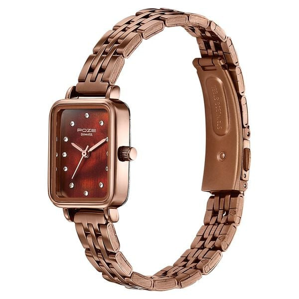Sonata Poze Mother of Pearl Dial Brown Metal Strap Women's Watch SP80133QM01 - view 4