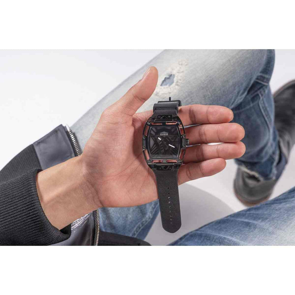 Guess Legend Black Dial Black Leather and Silicone Strap Men's Watch GW0500G2 - view 7