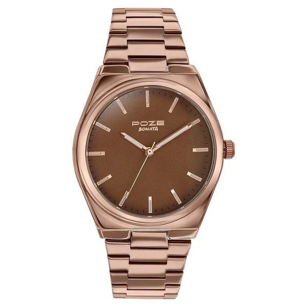 Sonata Poze Brown Dial Brown Metal Strap Men's Watch - view 1