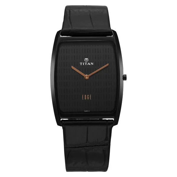 Titan Edge Black Dial Black Leather Strap Men's Watch 1596NL01 - view 1