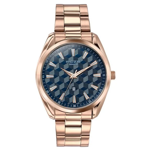 Sonata Poze Blue Dial Rose Gold Stainless Steel Strap Men's Watch SP70066WM01 - view 2