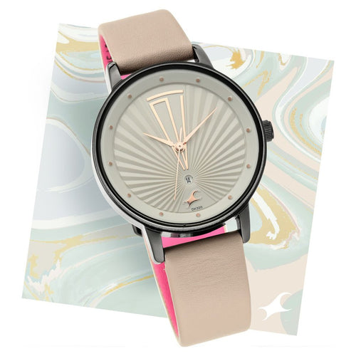 Fastrack Ruffles Grey Dial Grey Leather Strap Women's Watch 6206NL01 - view 1