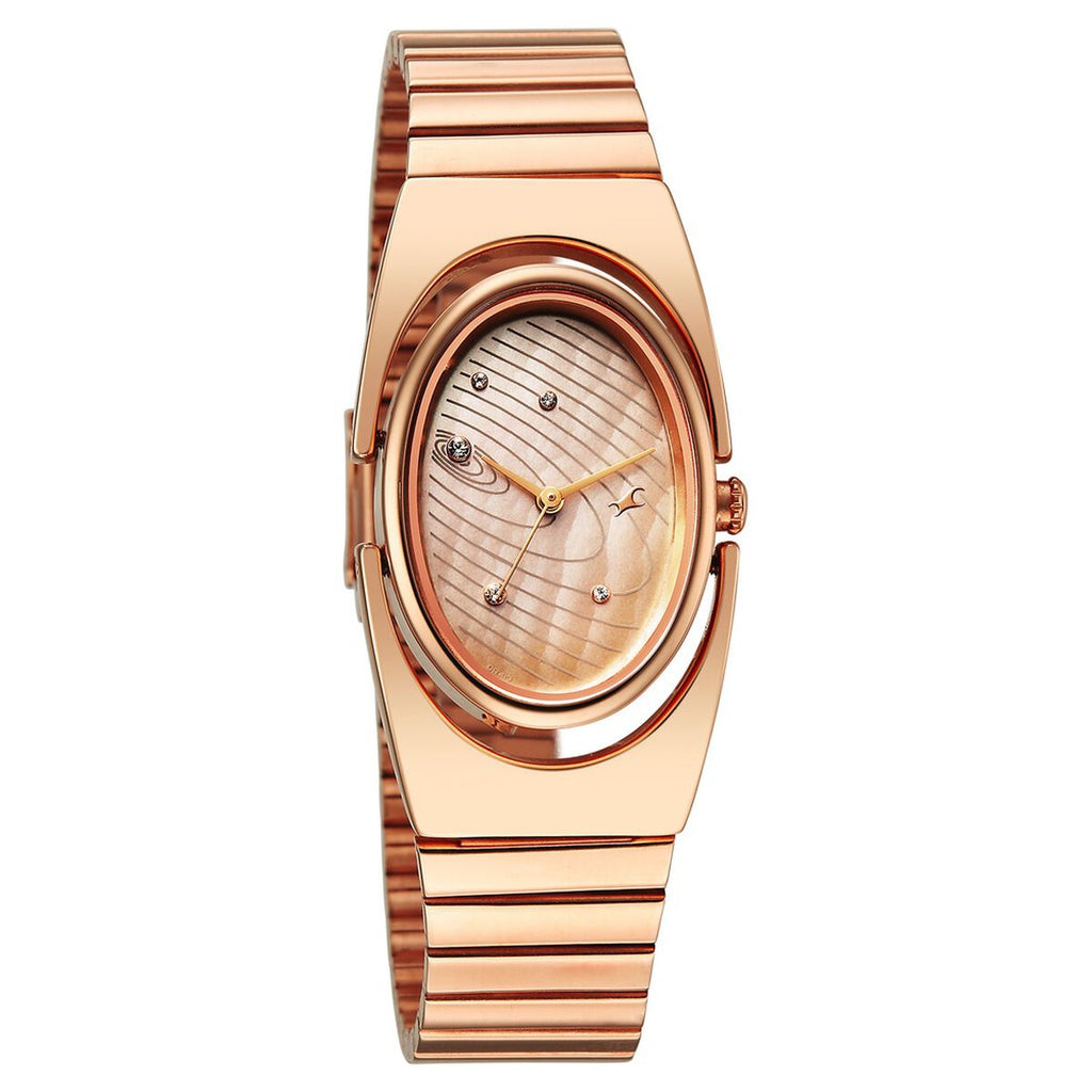 Fastrack UFO Yellow Mother of Pearl Dial Rose Gold Stainless Steel Strap Women's Watch 6318WM01 - view 2