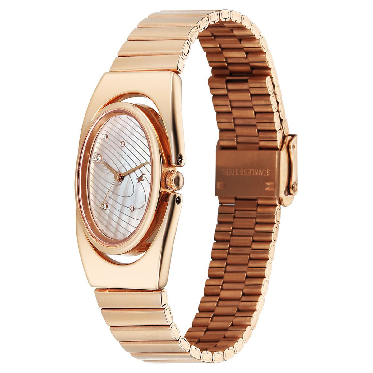 Fastrack UFO Yellow Mother of Pearl Dial Rose Gold Stainless Steel Strap Women's Watch 6318WM01 - view 3