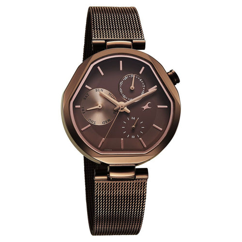 Fastrack Tick Tock Multifunction Brown Dial Brown Stainless Steel Strap Women's Watch 6319QM01 - view 2