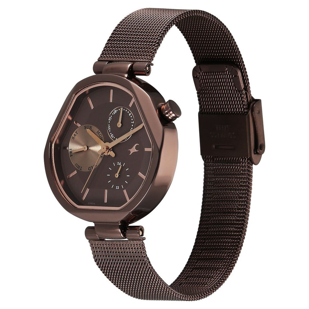 Fastrack Tick Tock Multifunction Brown Dial Brown Stainless Steel Strap Women's Watch 6319QM01 - view 3