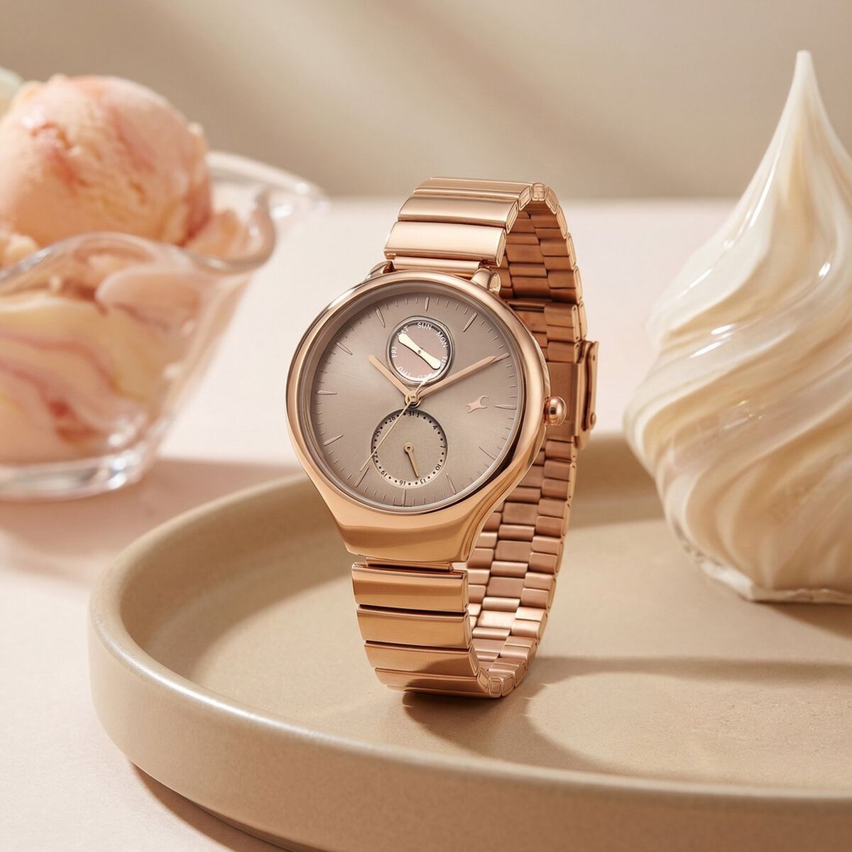 Fastrack Gelato Caramel Dial Rose Gold Stainless Steel Strap Women's Watch 6327WM01 - view 1