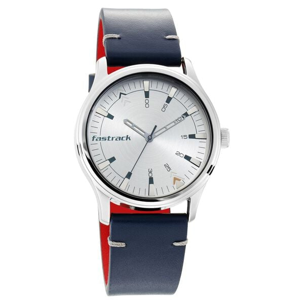 Fastrack I Love Me Silver Dial Blue Leather Strap Men's Watch - view 1