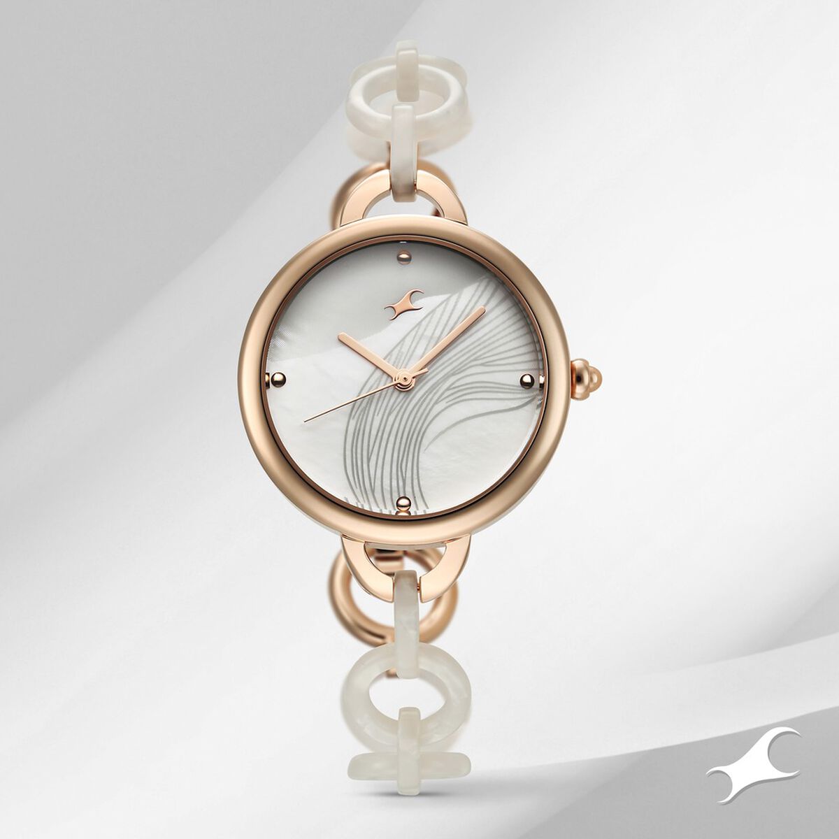 Fastrack Younique Mother of Pearl Dial Two Toned Acetate and Metal Strap Women's Watch 68037KD01 - view 1