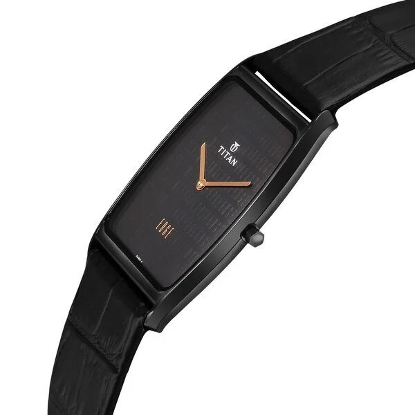 Titan Edge Black Dial Black Leather Strap Men's Watch 1596NL01 - view 2