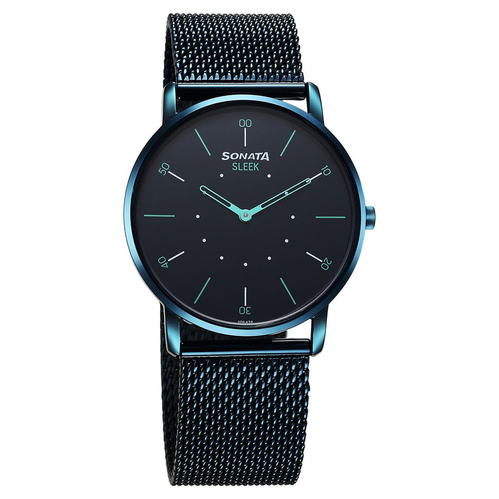 Sonata Sleek Blue Dial Blue Stainless Steel Strap Men's Watch 7152QM02 - view 1