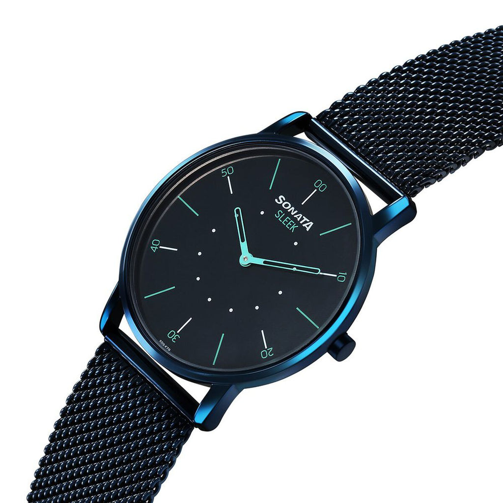 Sonata Sleek Blue Dial Blue Stainless Steel Strap Men's Watch 7152QM02 - view 2