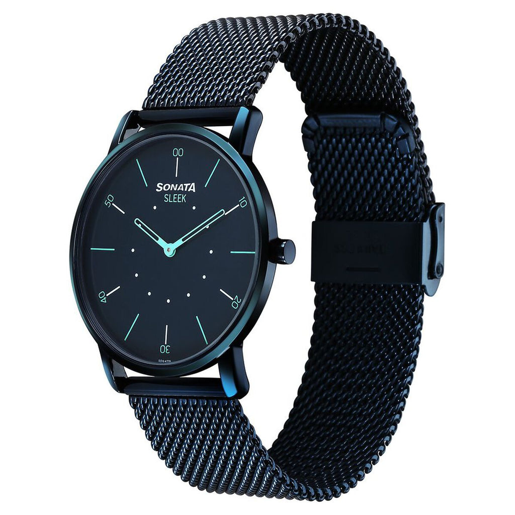 Sonata Sleek Blue Dial Blue Stainless Steel Strap Men's Watch 7152QM02 - view 3