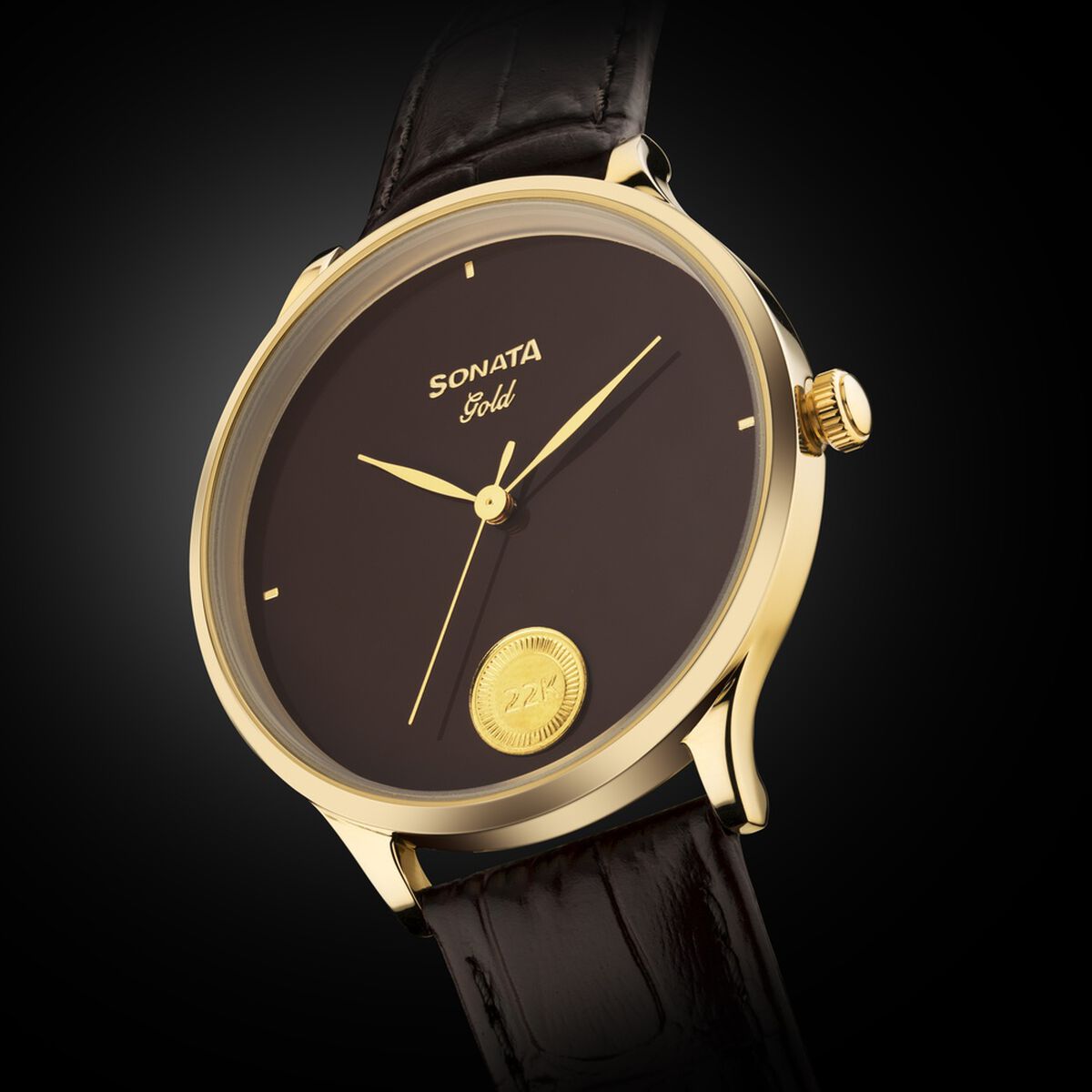Sonata Gold Regal Maroon with Gold Coin Dial Brown Leather Strap Men's Watch 7153YL03 - view 2