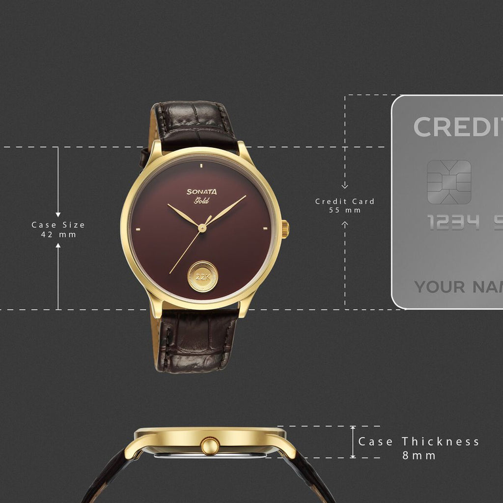 Sonata Gold Regal Maroon with Gold Coin Dial Brown Leather Strap Men's Watch 7153YL03 - view 4