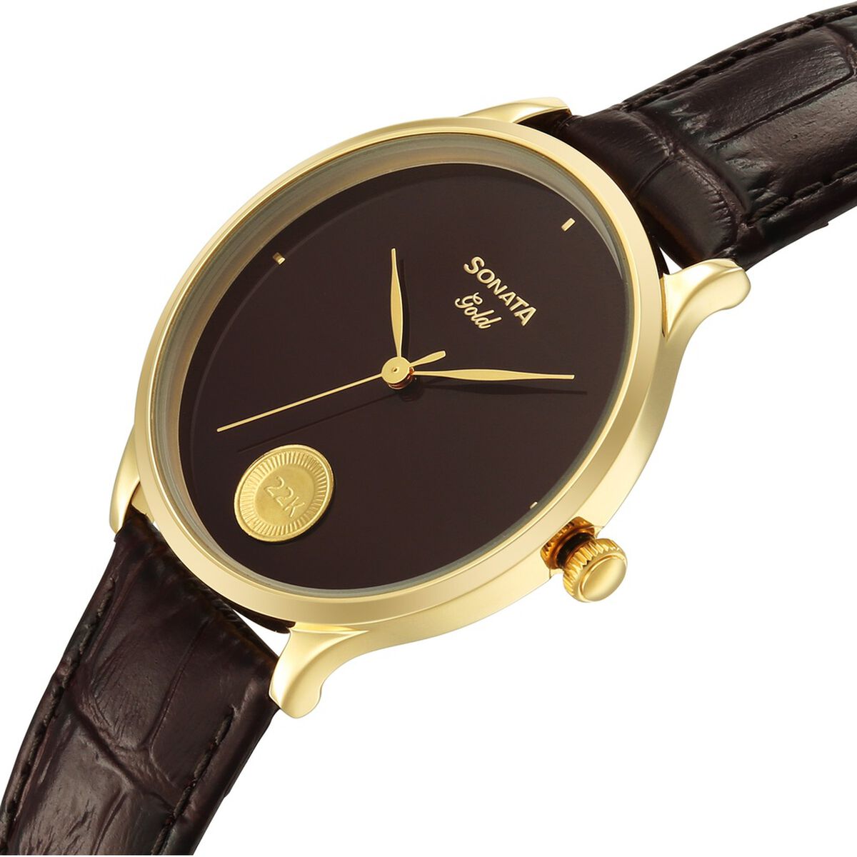 Sonata Gold Regal Maroon with Gold Coin Dial Brown Leather Strap Men's Watch 7153YL03 - view 5