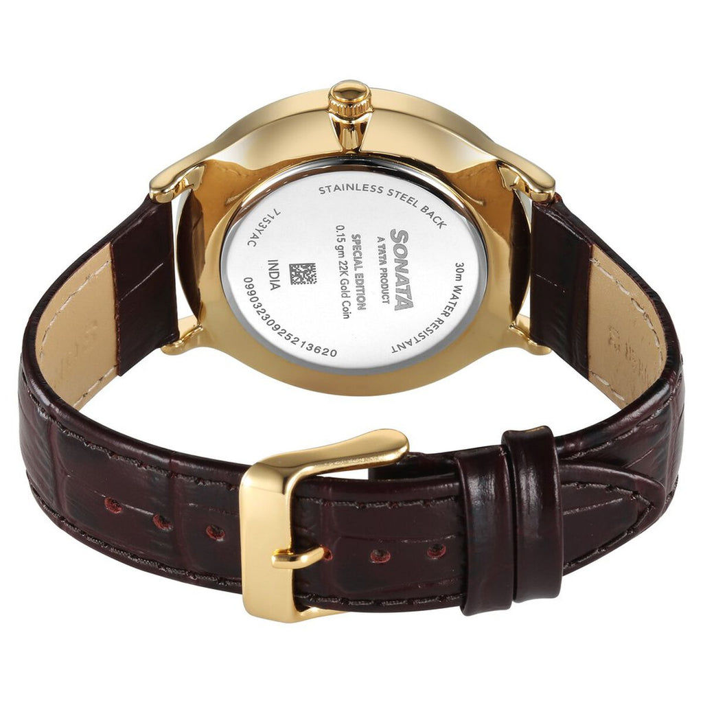 Sonata Gold Regal Maroon with Gold Coin Dial Brown Leather Strap Men's Watch 7153YL03 - view 7