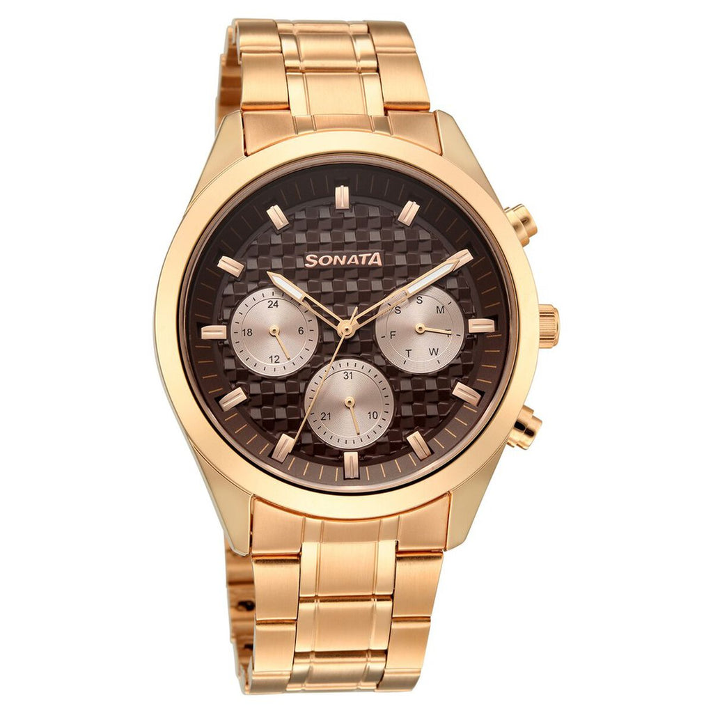 Sonata Summit Brown Dial Rose Gold Metal Strap Men's Watch 7158WM01 - view 2