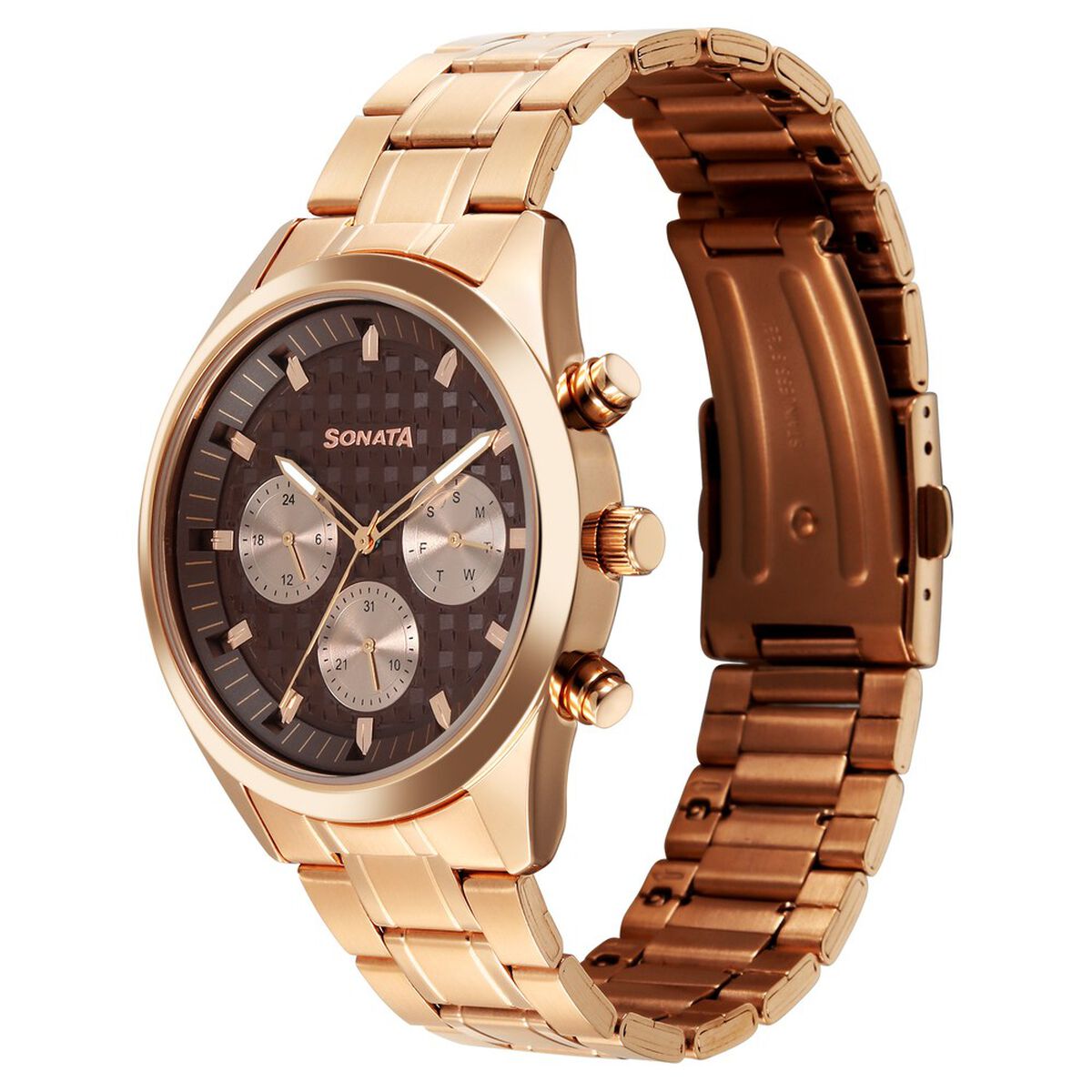 Sonata Summit Brown Dial Rose Gold Metal Strap Men's Watch 7158WM01 - view 3