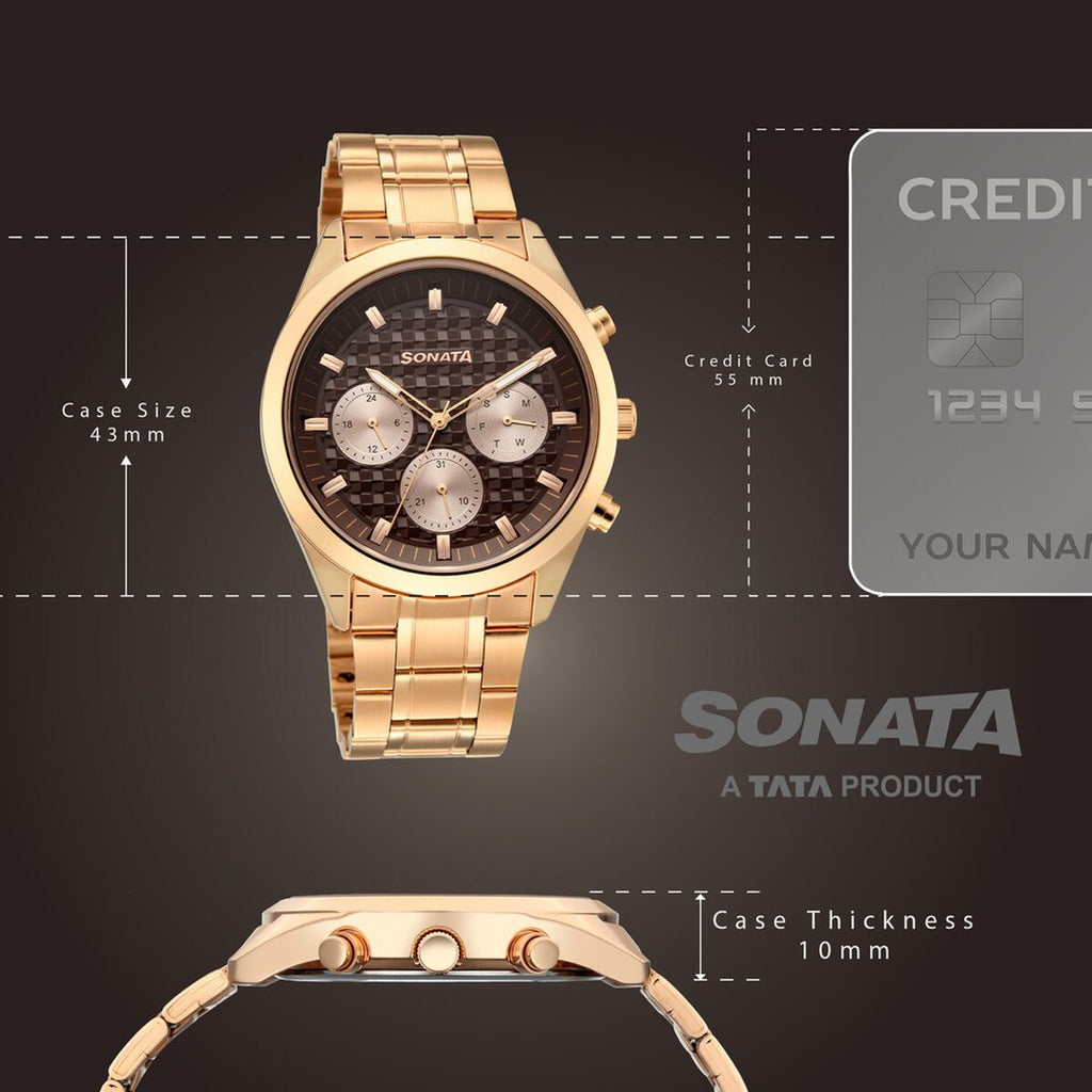 Sonata Summit Brown Dial Rose Gold Metal Strap Men's Watch 7158WM01 - view 4