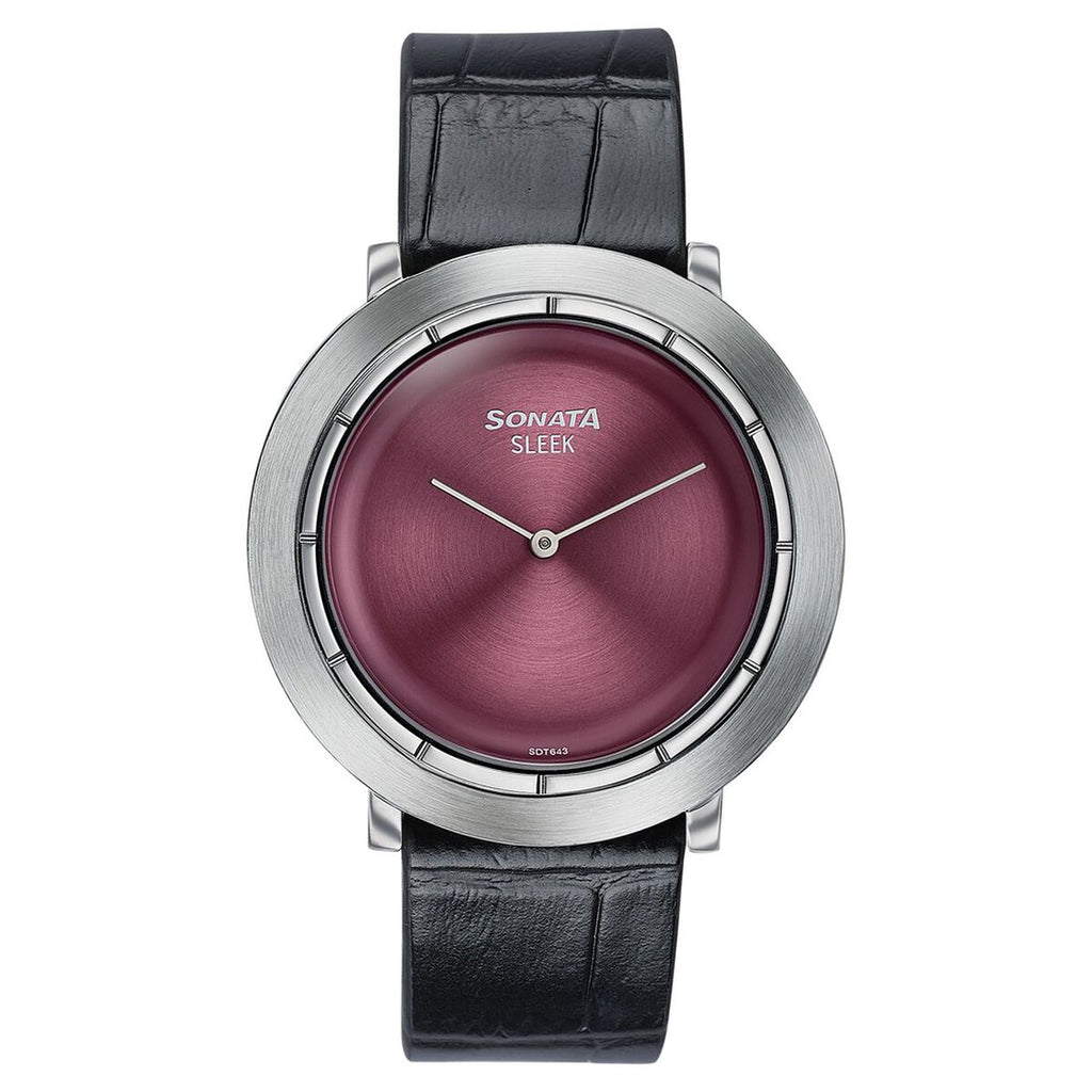 Sonata Sleek Maroon Dial Black Leather Strap Men's Watch 7159SL02 - view 1