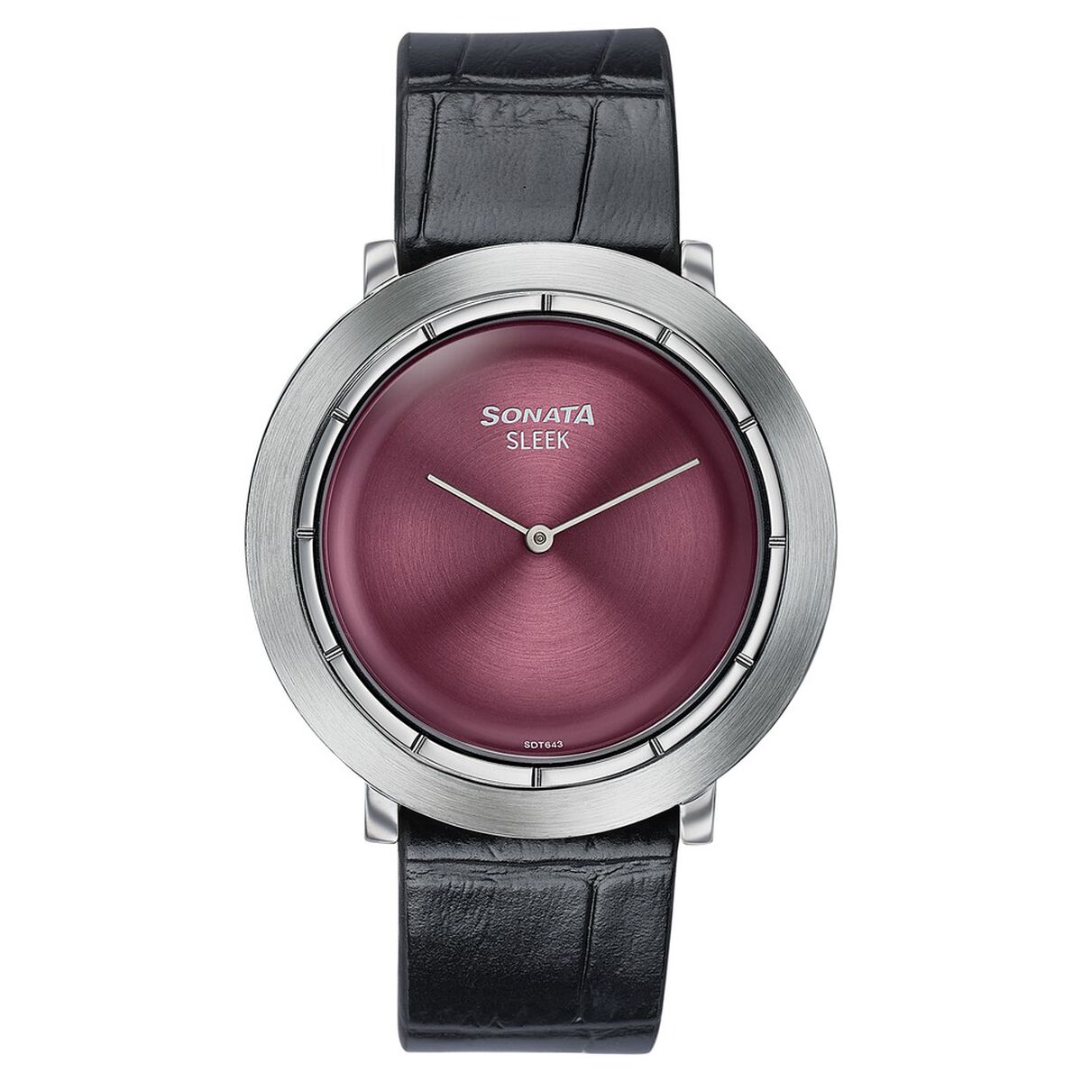 Sonata Sleek Maroon Dial Black Leather Strap Men's Watch 7159SL02 - view 1