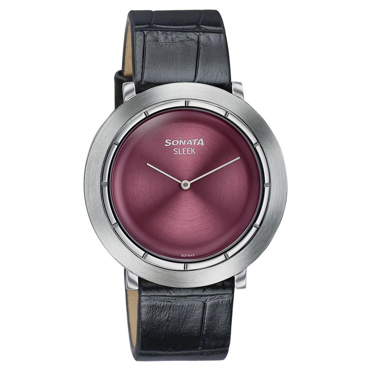 Sonata Sleek Maroon Dial Black Leather Strap Men's Watch 7159SL02 - view 2