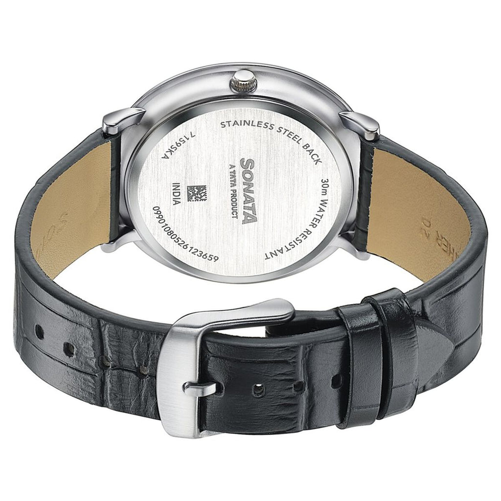 Sonata Sleek Maroon Dial Black Leather Strap Men's Watch 7159SL02 - view 6
