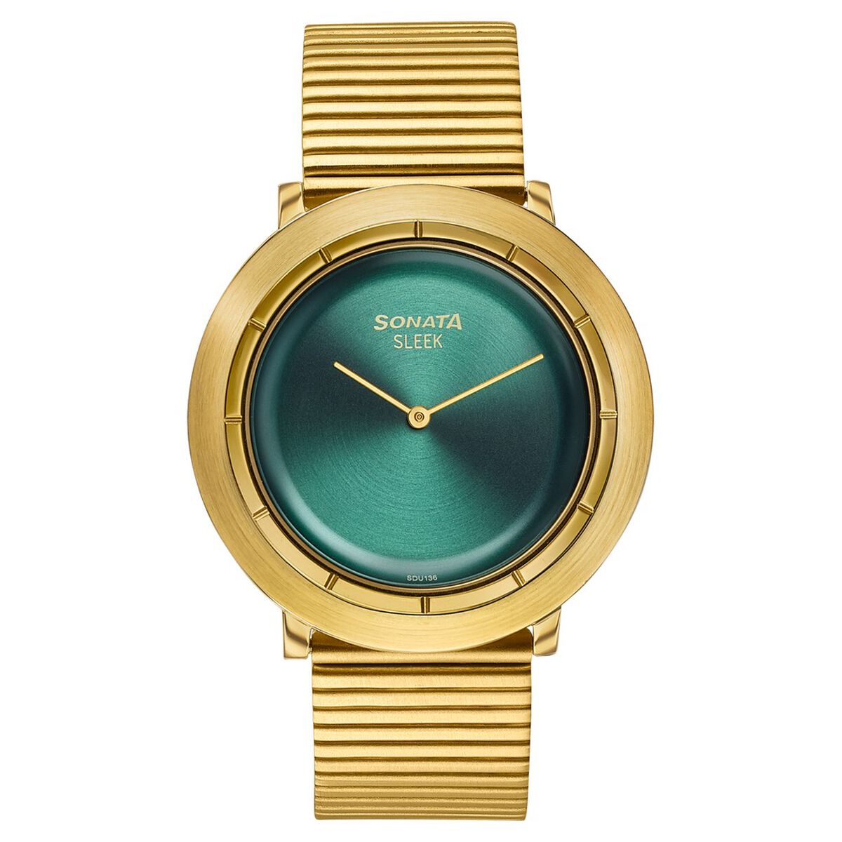 Sonata Sleek Green Dial Gold-Tone Metal Strap Men's Watch 7159YM01 - view 1