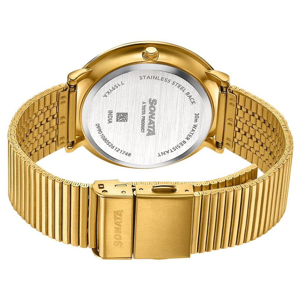 Sonata Sleek Green Dial Gold-Tone Metal Strap Men's Watch 7159YM01 - view 6