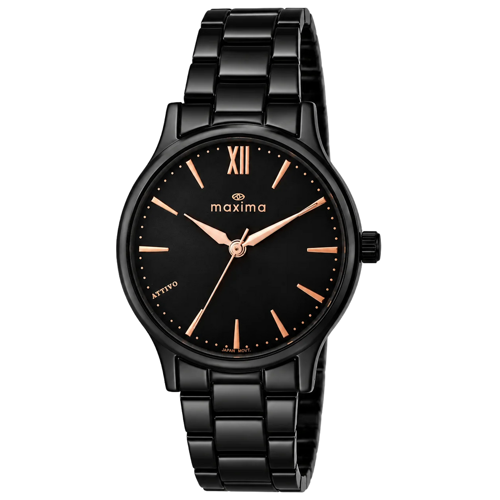 Maxima Waterproof Black Dial Stainless Steel Strap Women's Watch 71730CMLB - view 1
